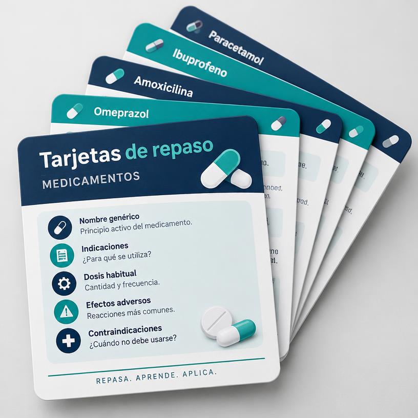 Tarjetas de repaso de medicamentos esenciales